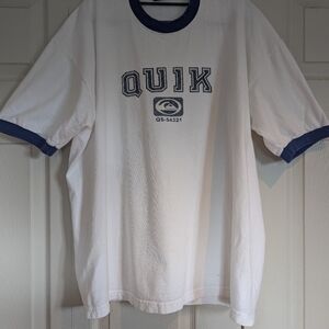 Vintage 90s Quiksilver White and Blue Short Sleeve Tee